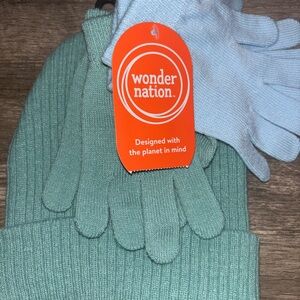 Wonder Nation Mint Knit Hat and Gloves Set